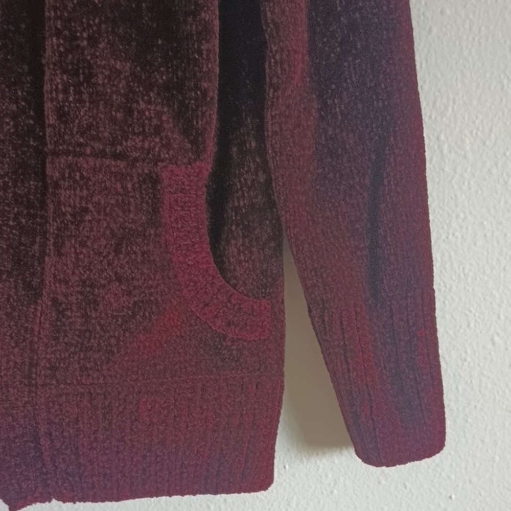 Mudd Y2K Burgundy Velvet Sweater Cardigan Women's Size Small Front Pockets Cozy - Picture 4 of 7